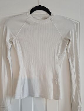 Lululemon White Ribbed Long Sleeve Top